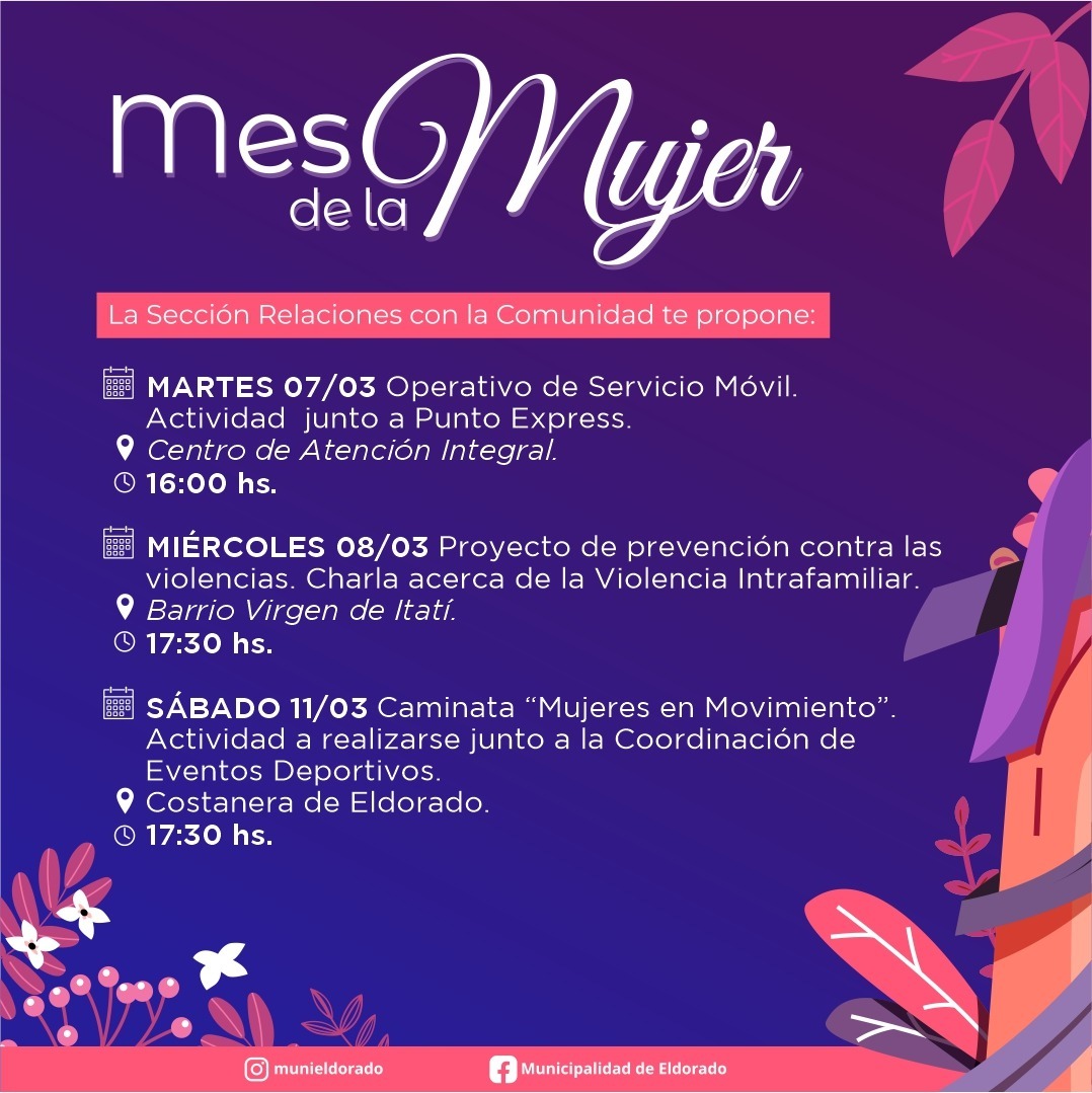 Actividades para compartir el mes de la mujer en Eldorado